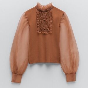 ZARA ORGANZA RUFFLE PUFFER SLEEVE TOP SHIRT